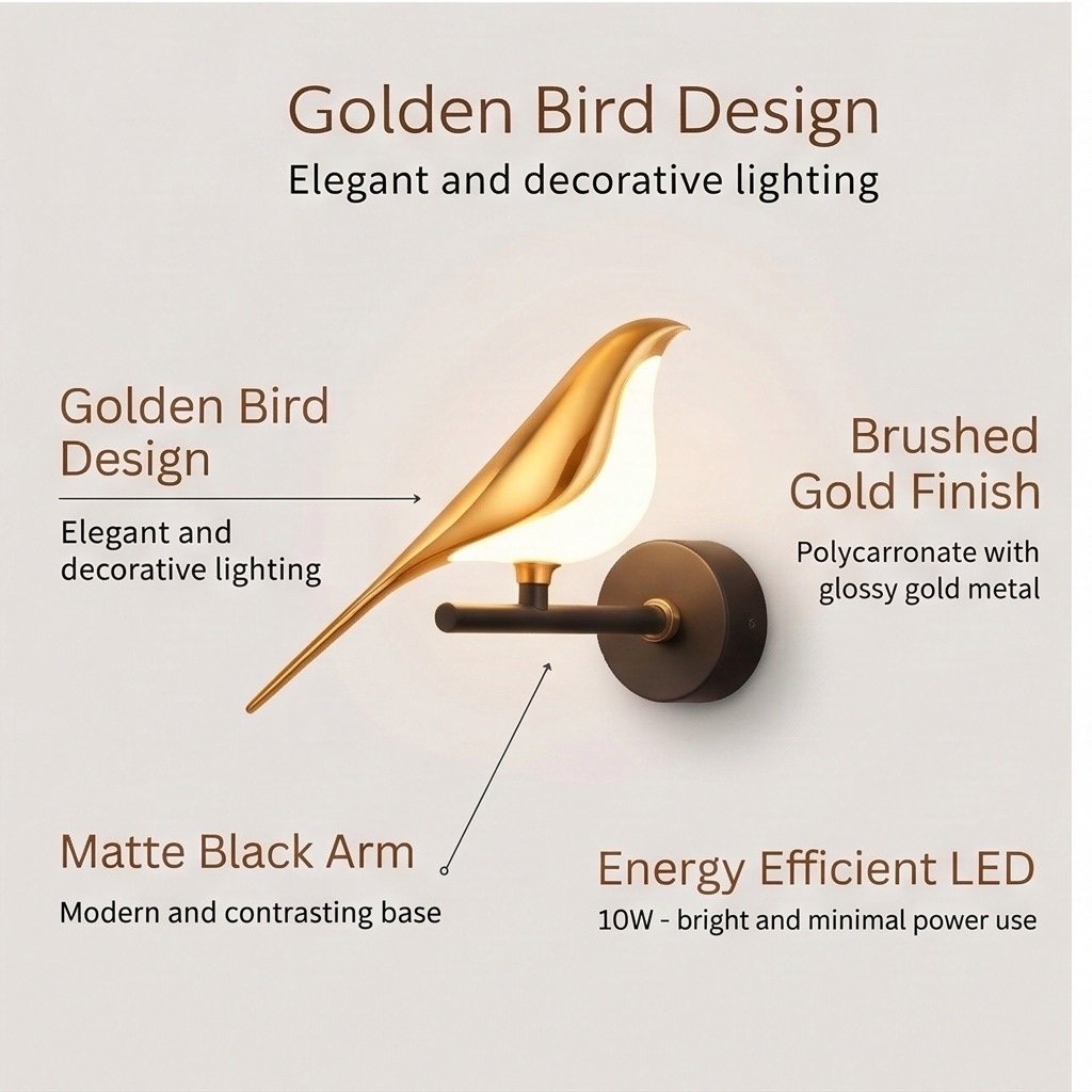 Golden Bird Light Wall Lamp - Image 3
