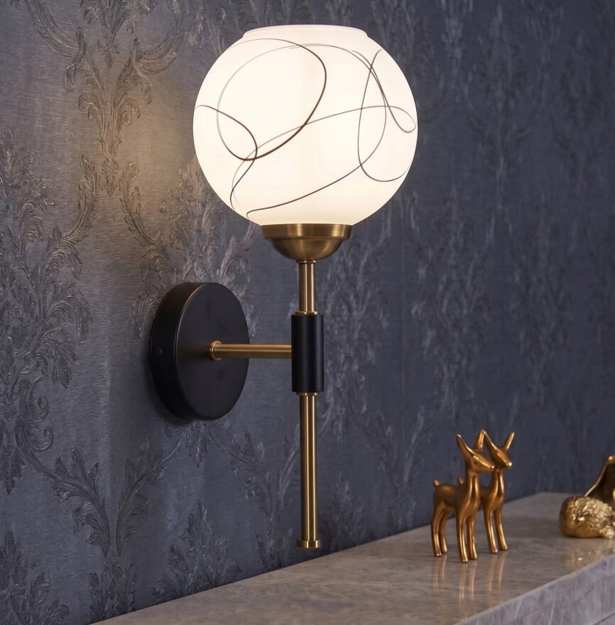 Rustic Wood & Handcrafted Glass Wall Lamp