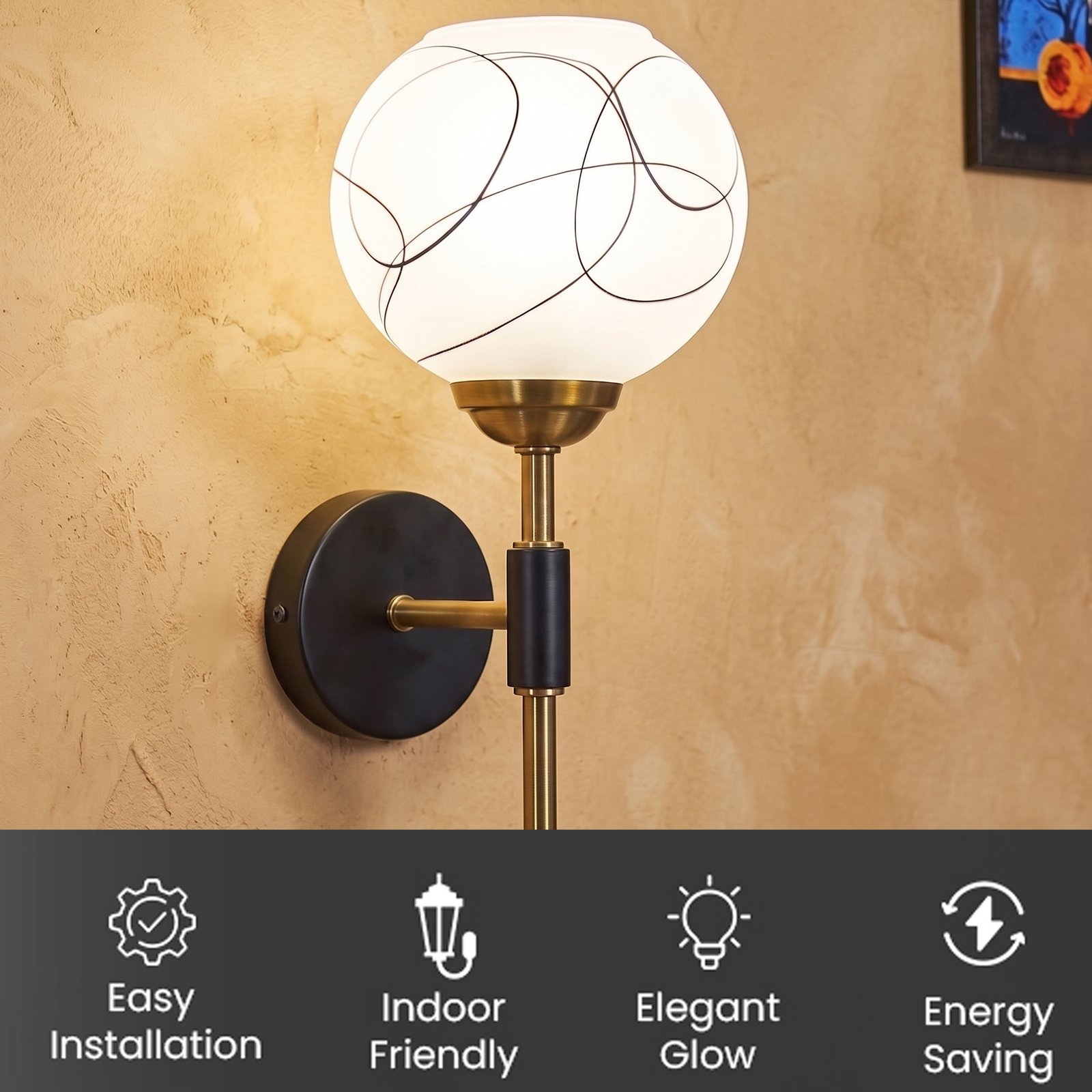 Rustic Wood & Handcrafted Glass Wall Lamp - Image 2
