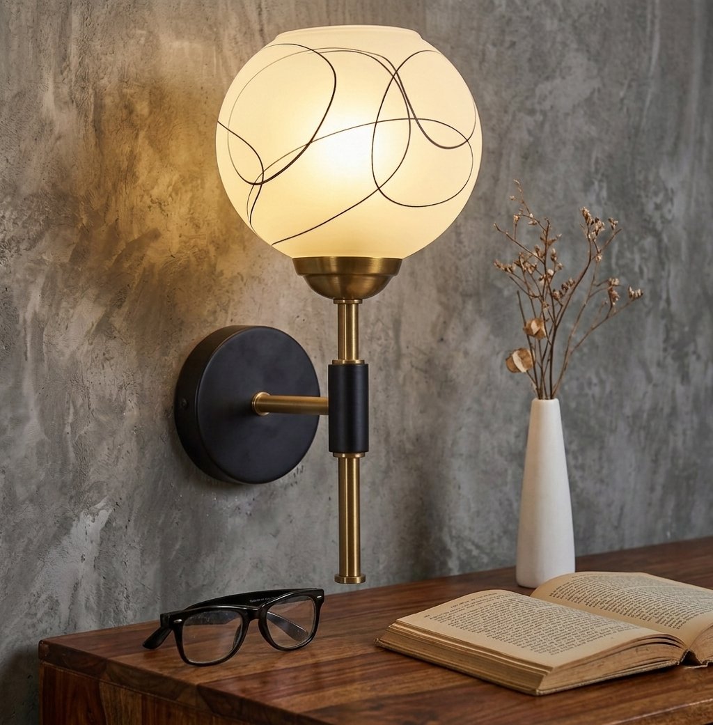 Rustic Wood & Handcrafted Glass Wall Lamp - Image 4