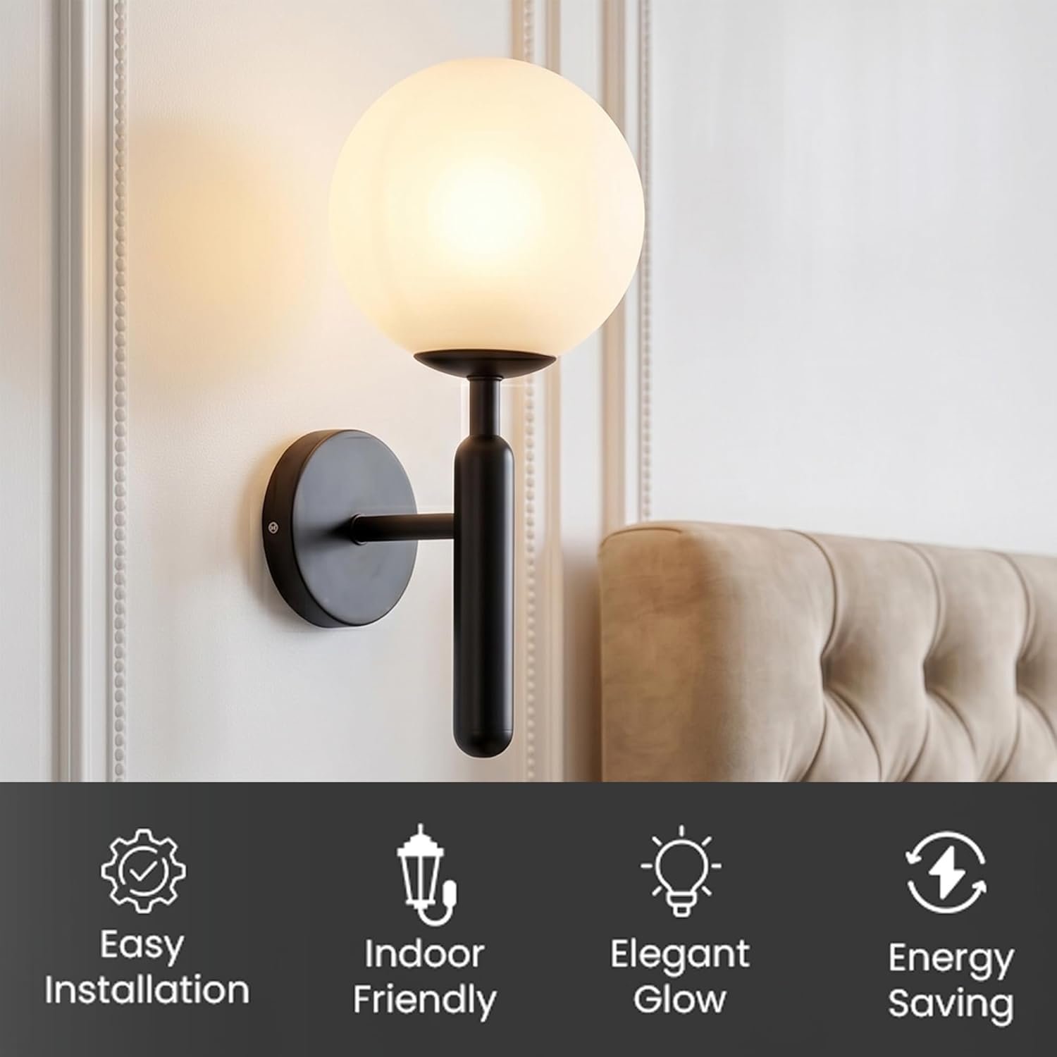 Modern Black & White Glass Wall Light - Image 5
