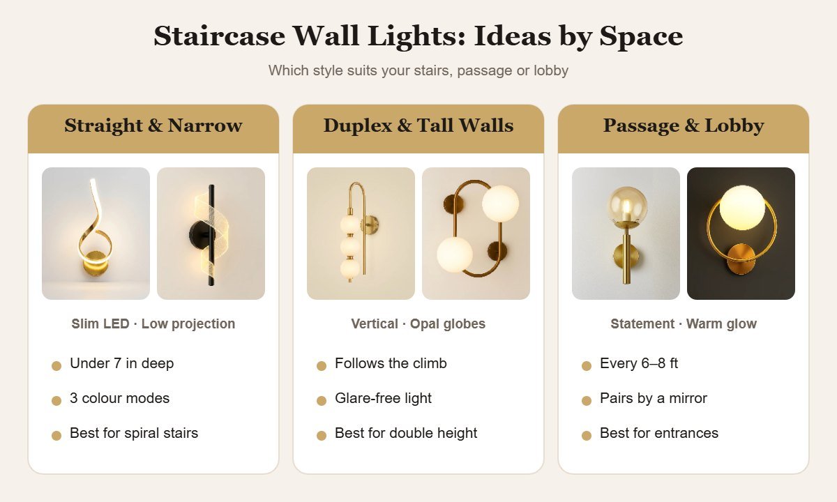 Staircase wall lights ideas for stairs, passage and lobby