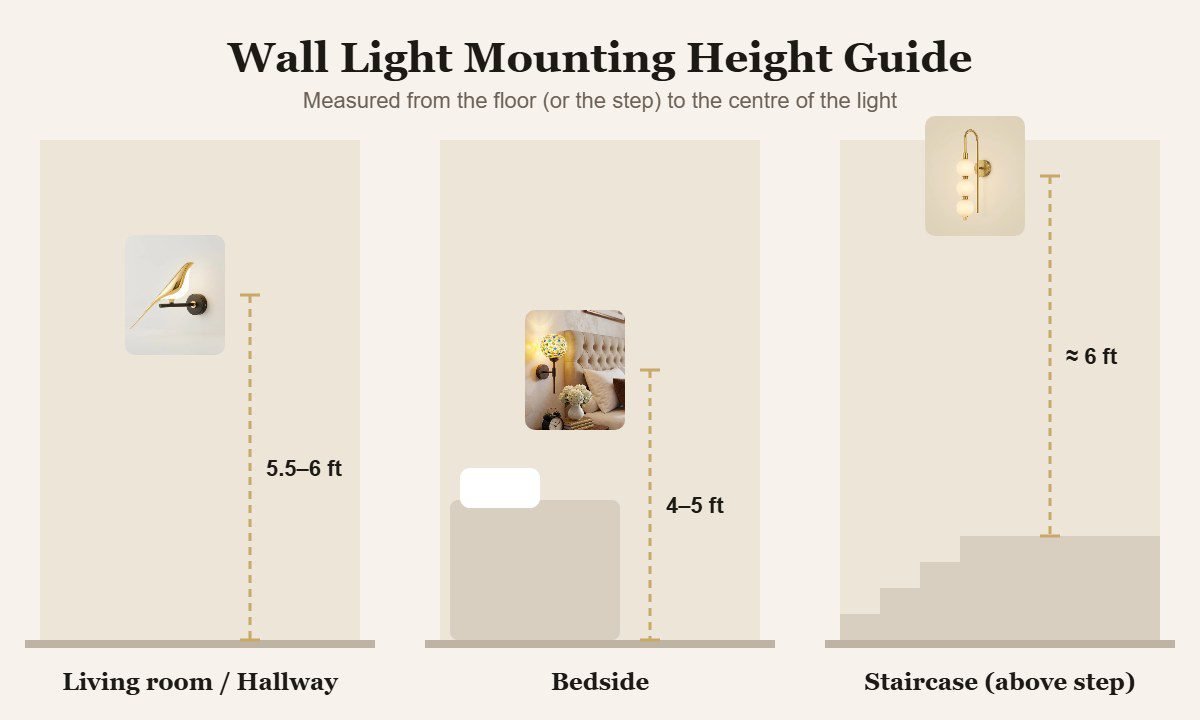 Mounting height guide for wall lights under 2000